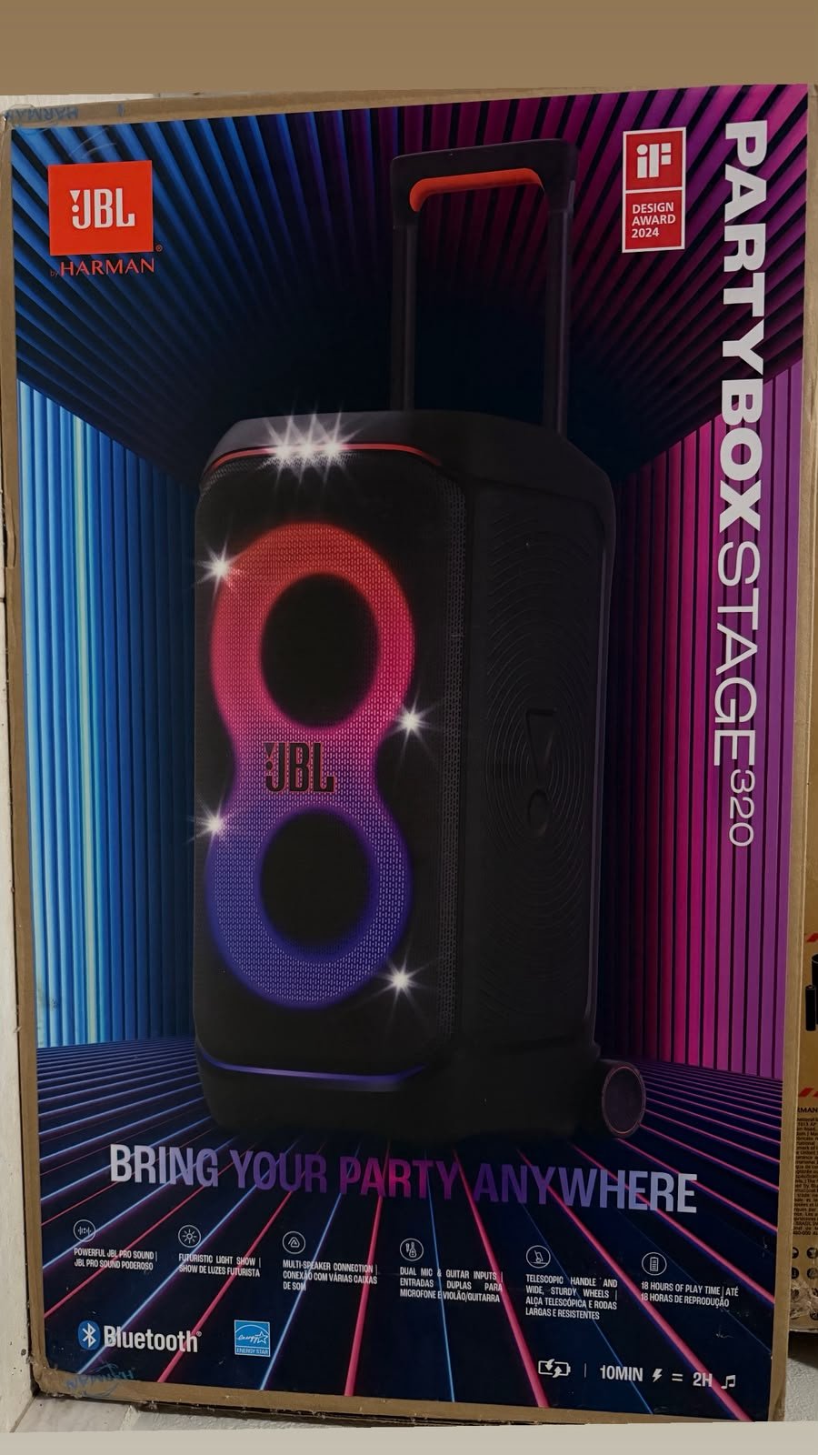 PARTYBOX STAGE com TORRE DE LED e 02 MICROFONES